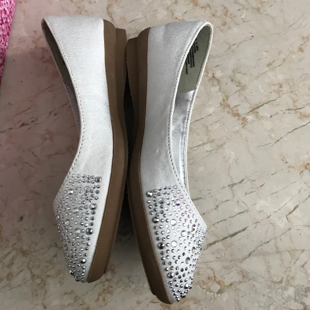 Ballet flower girl white sparkle rhinestone shoes
